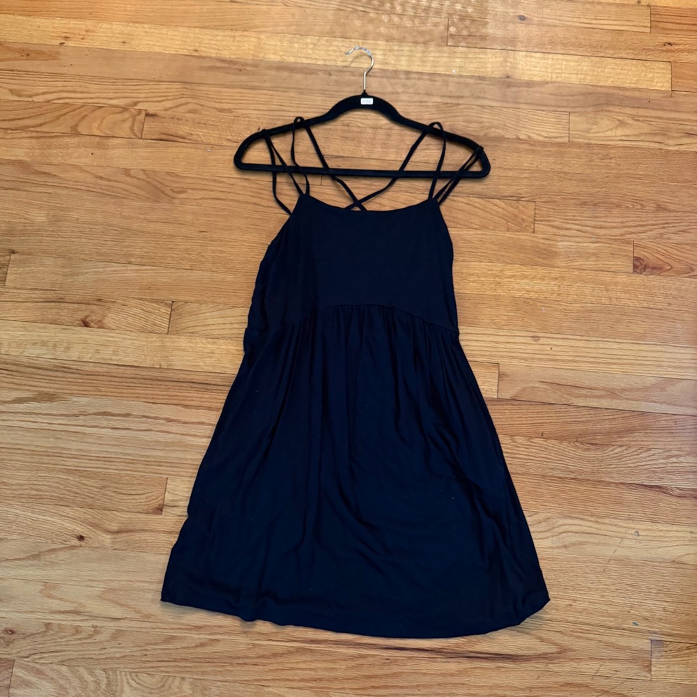 Old Navy Strappy Caged Back Mini Dress Size M Black Jersey Empire Waist Boho